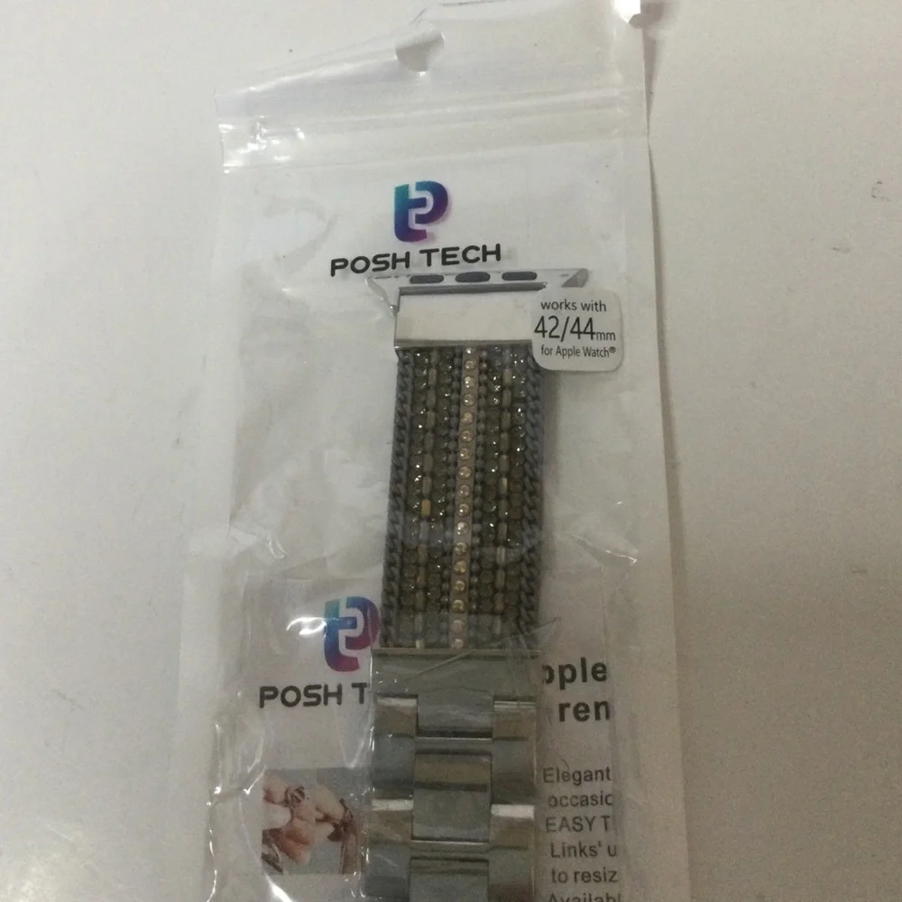 POSH TECH BEADED BRACELET STRAP GOLD GREY APPLE WATCH  FITS 42-44mm NWT